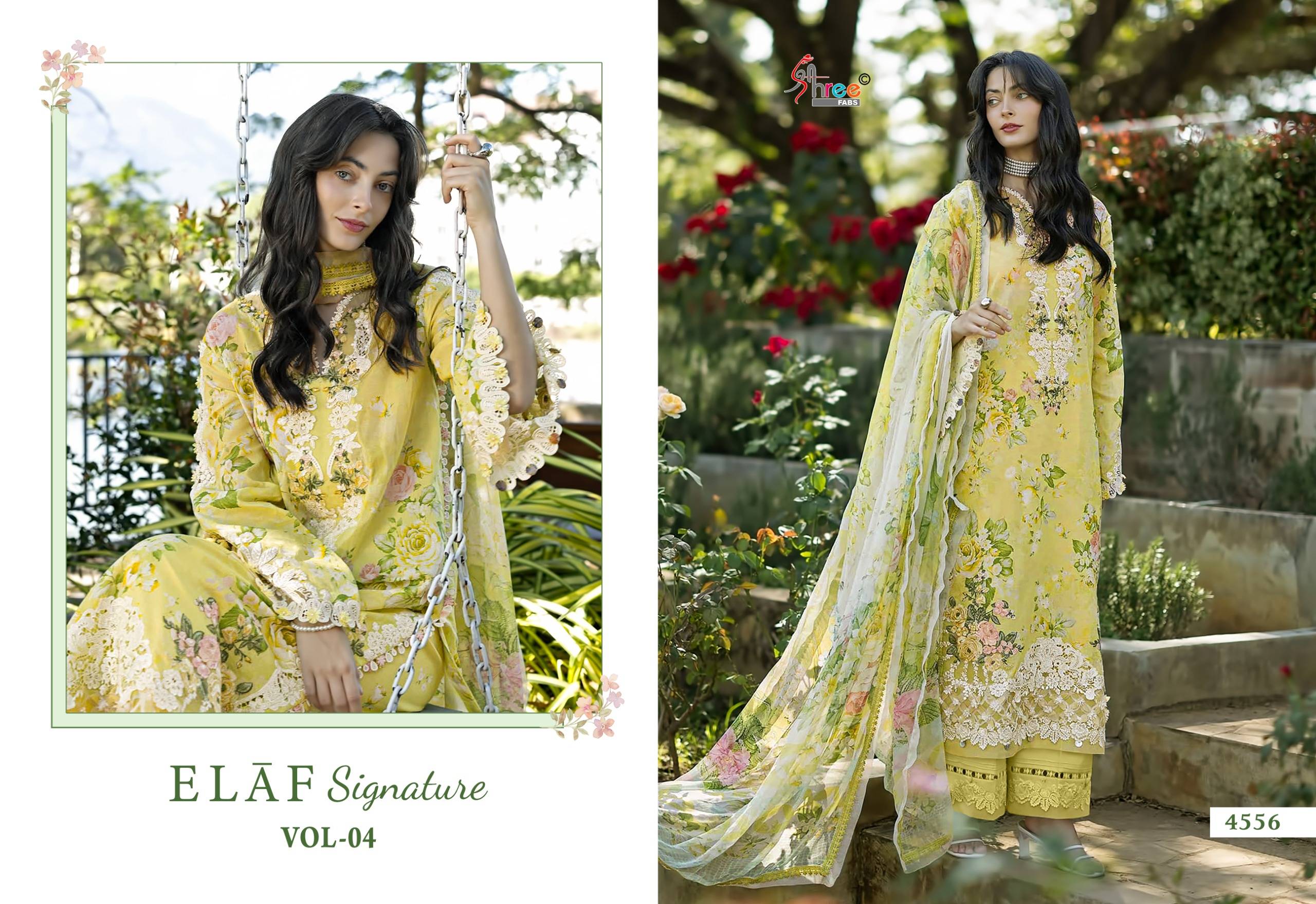 SIGNATURE VOL 4 BY ELAF 4551 To 4558 Series Beautiful Festive Suits Stylish Fancy Colorful Ethnic Wear PURE COTTON Print Dresses At Wholesale Price